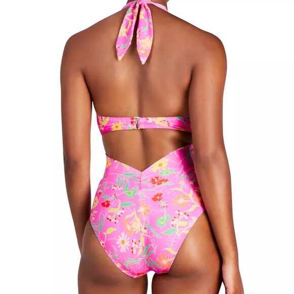 NWT Kate Spade Women's Knot-Front Halter One-Piece Pink Size M $160 9B727 - Picture 2 of 2